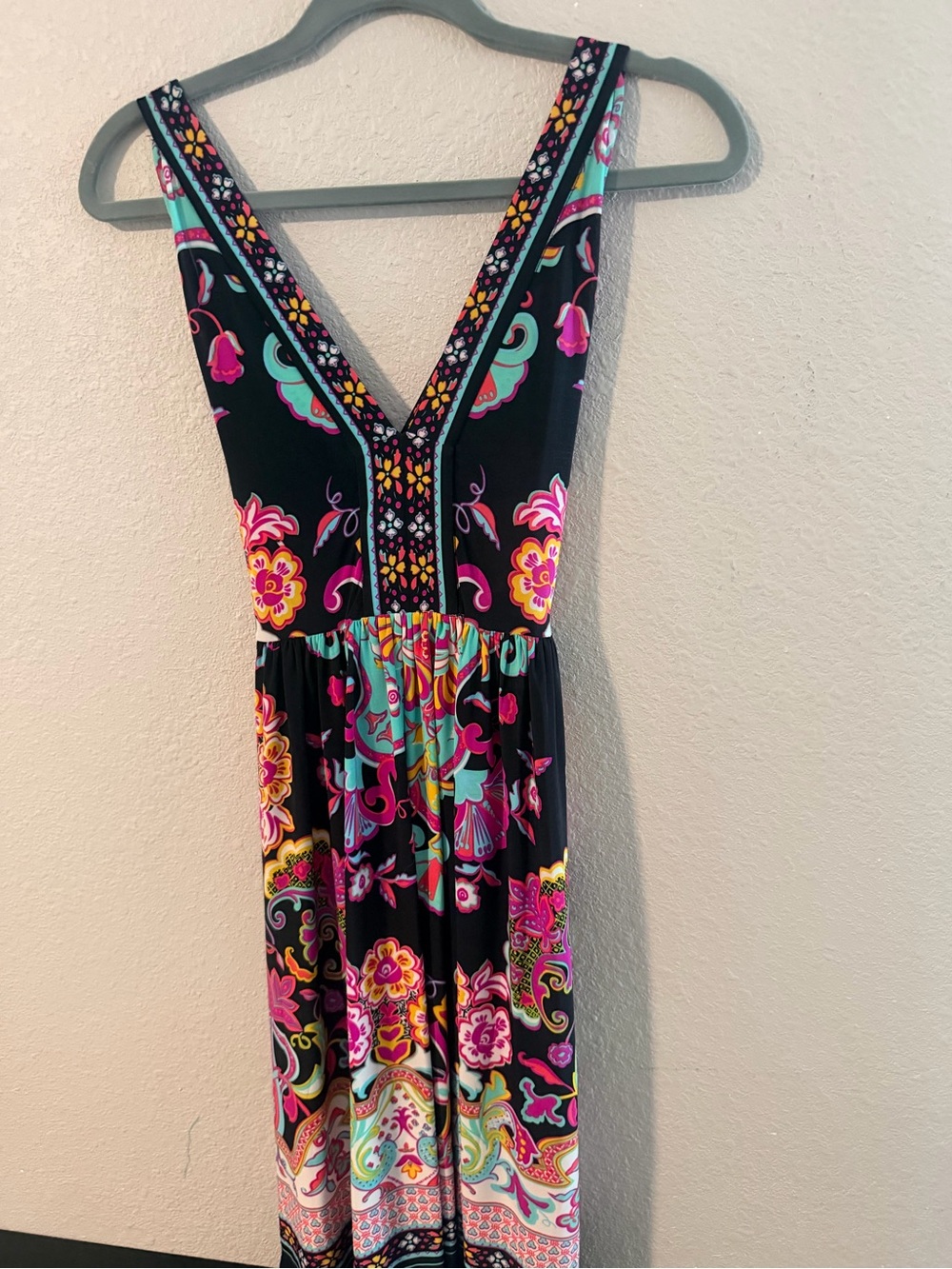 Dressbarn Women’s Floral V-Neck Maxi Dress with Bright Multicolor Print